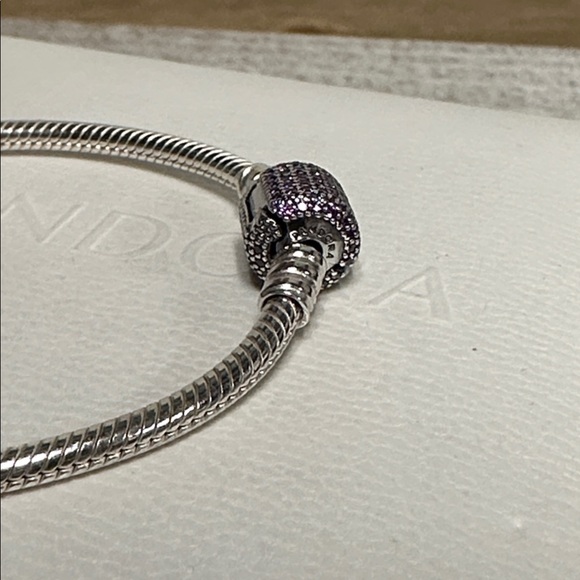 Pandora great shape purple pave clasp cz sterling silver 925 charm bracelet - Picture 4 of 6